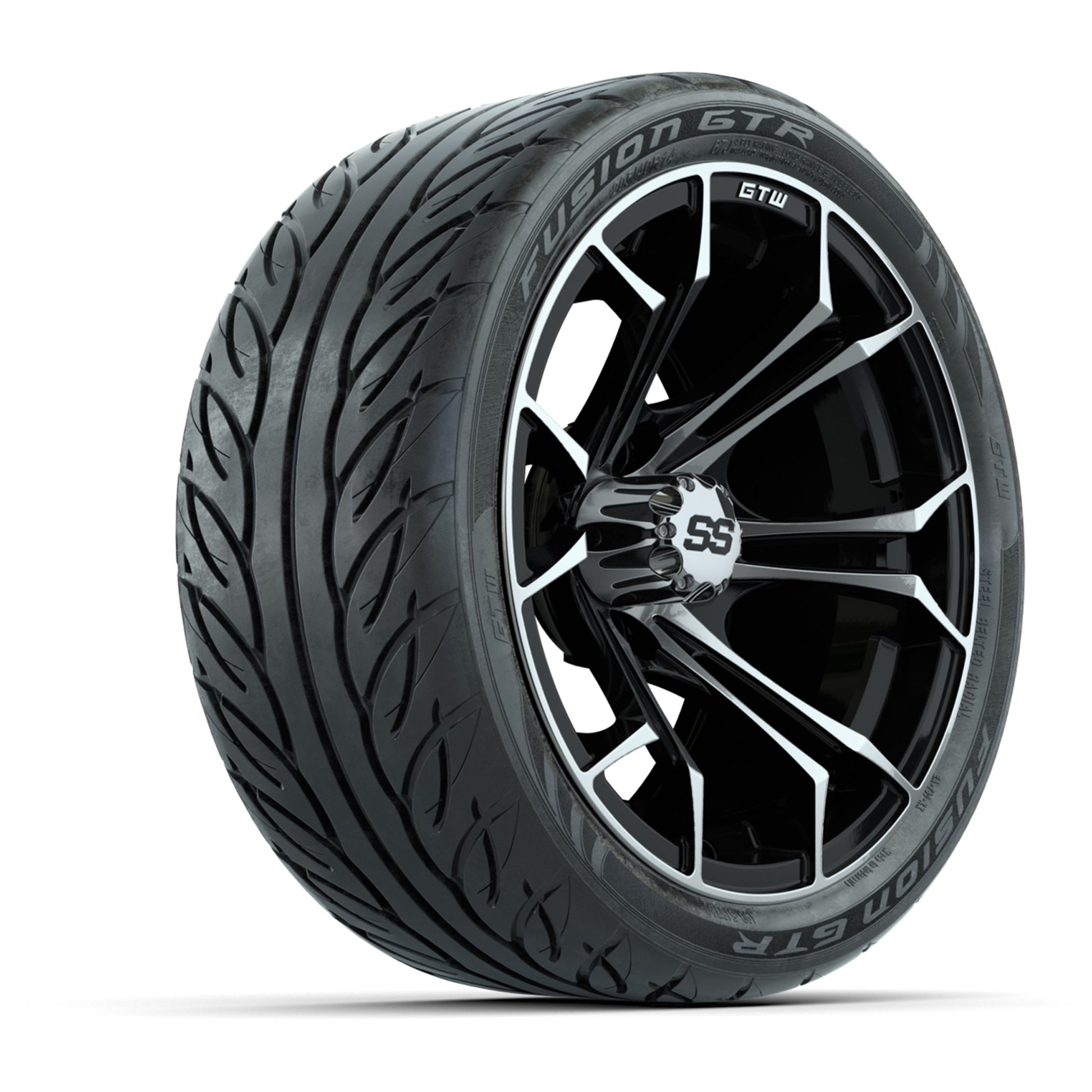 GTW Spyder Machined/Black 14 in Wheels with 205/40-14 Fusion GTR Steel Belted Tires – Full Set