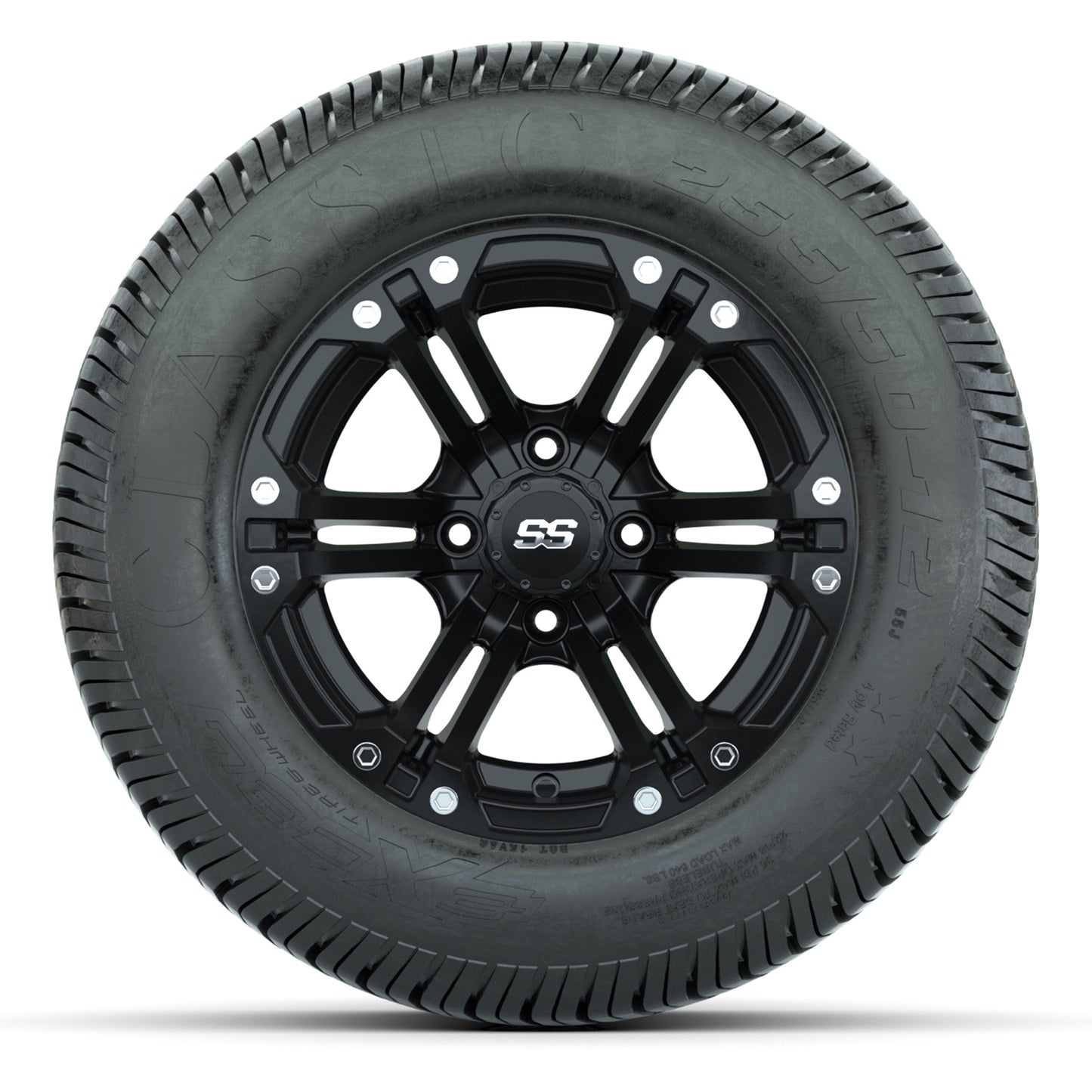 GTW® Specter Matte Black 12 in Wheels with 255/50-12 Excel Classic Street Tires – Full Set