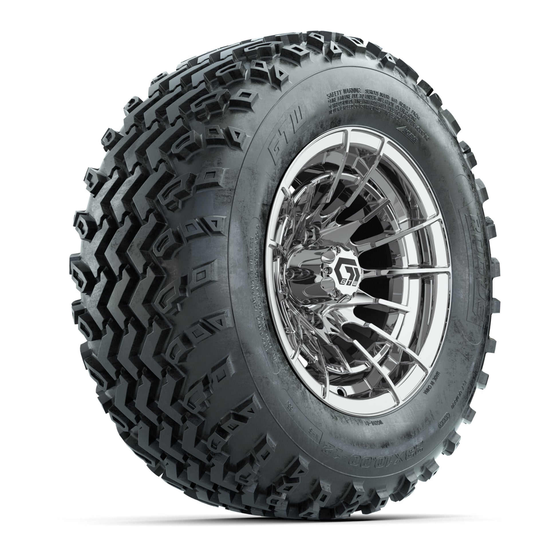 GTW® Boost Chrome 12 in Wheels with 23X10.00-12 Rogue All-Terrain Tires - Full Set