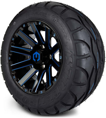 MODZ® 12" Mauler Glossy Black and Blue with Ball Mill Wheels & Street Tires Combo