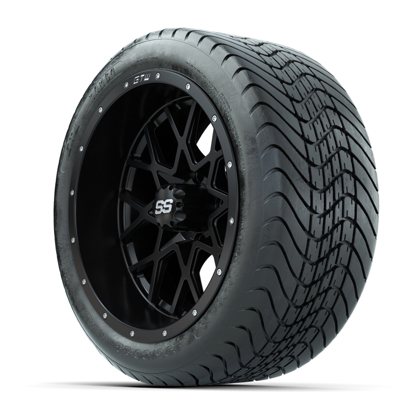 Set of (4) 14 in GTW Vortex Wheels with 225/30-14 Mamba Street Tires