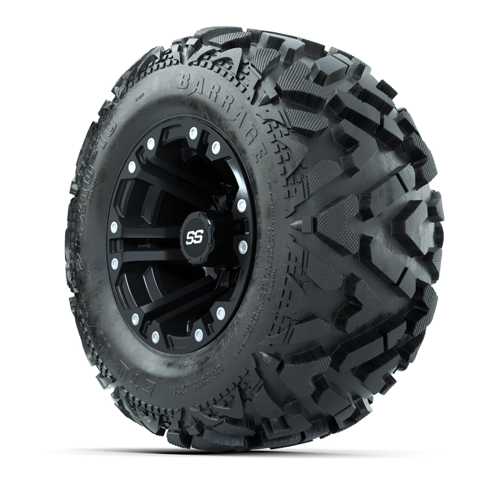 Set of (4) GTW® 10 inch Specter Matte Black Wheels on Barrage Mud Tires