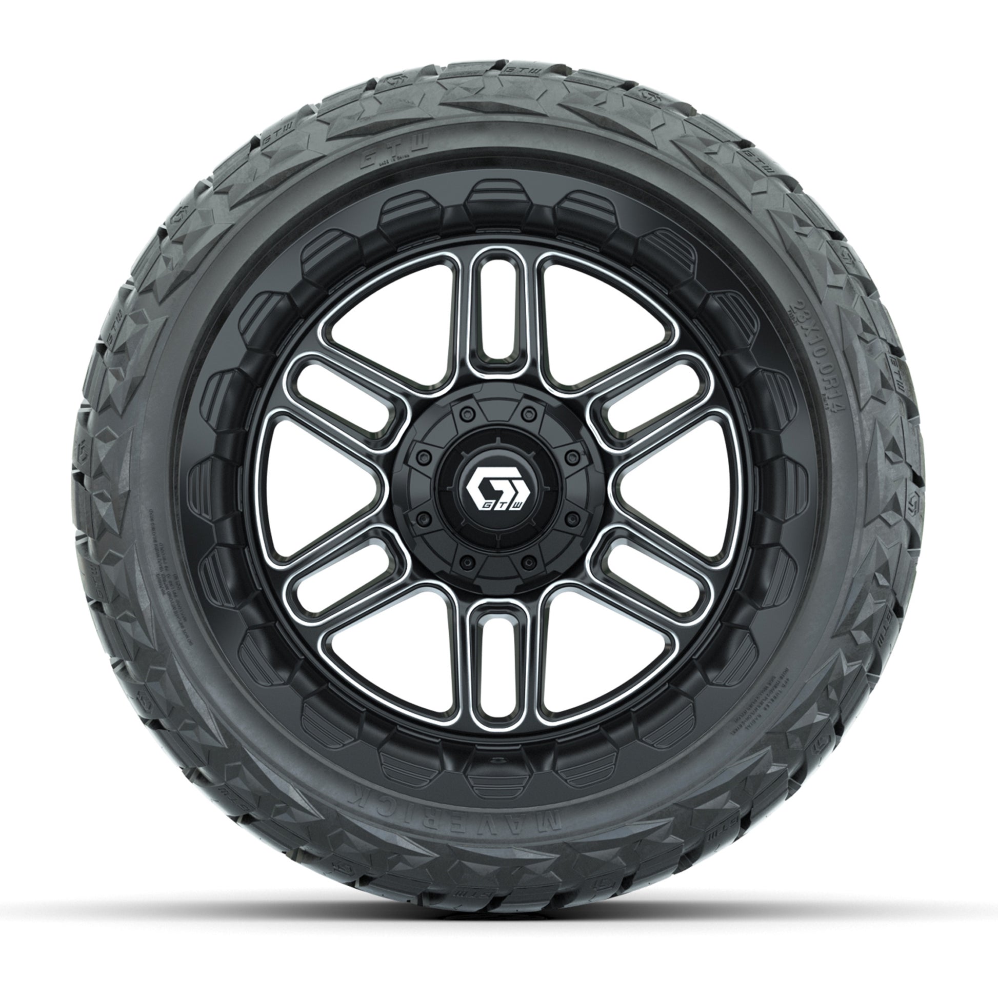 GTW Titan Black/Machined 14 in Wheels with 23x10.00-R14 Maverick All-Terrain Tires – Full Set