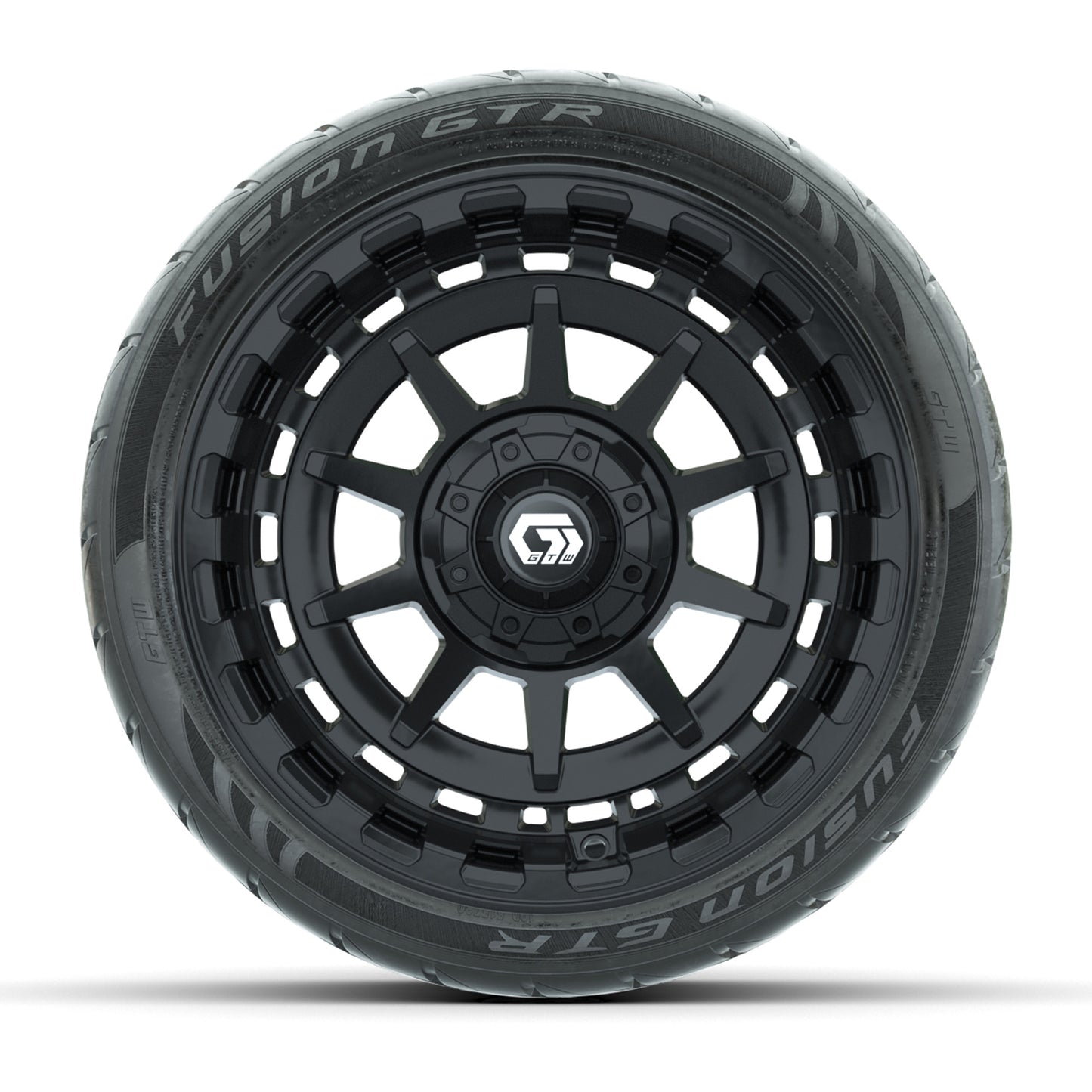 GTW® Barricade Gloss Black 14 in Wheels with 205/40-R14 Fusion GTR Steel Belted Street Tires – Full Set