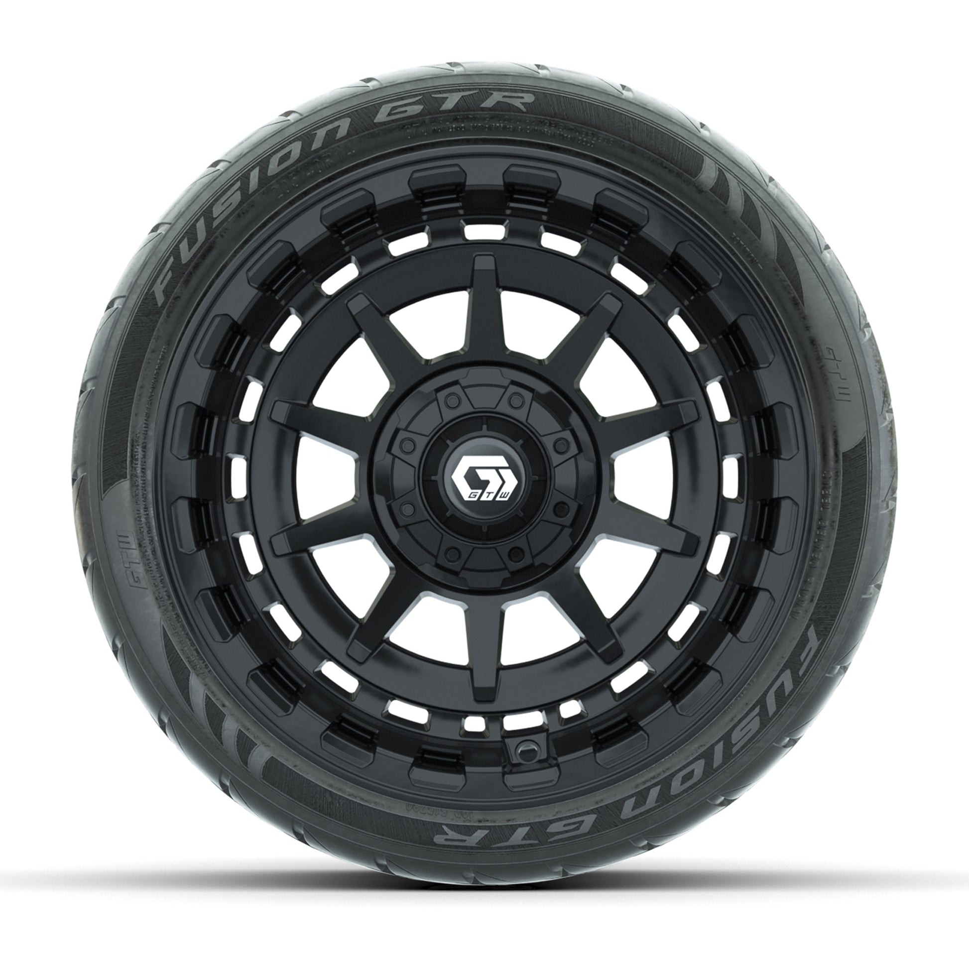 GTW® Barricade Gloss Black 14 in Wheels with 205/40-R14 Fusion GTR Steel Belted Street Tires – Full Set