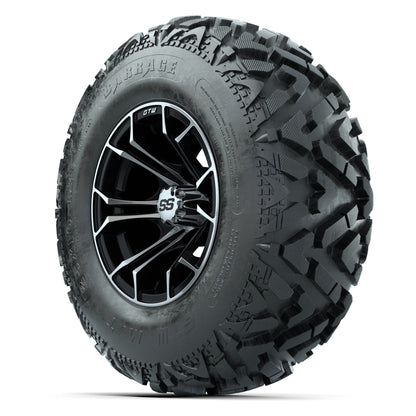 GTW® Spyder Black/Machined 12 in Wheels with 25X10-12 Barrage Mud Tires – Full Set