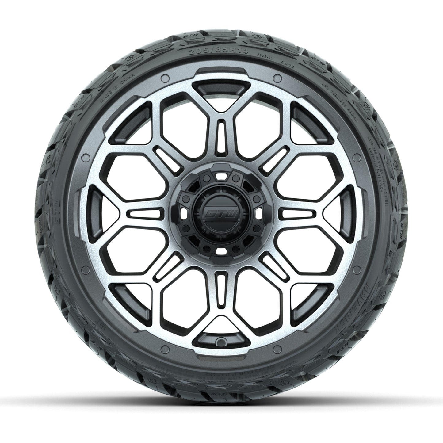 GTW® Bravo Matte Gray/Machined 14 in Wheels with 205/35-R14 Maverick Low-Profile All-Terrain Tires - Full Set