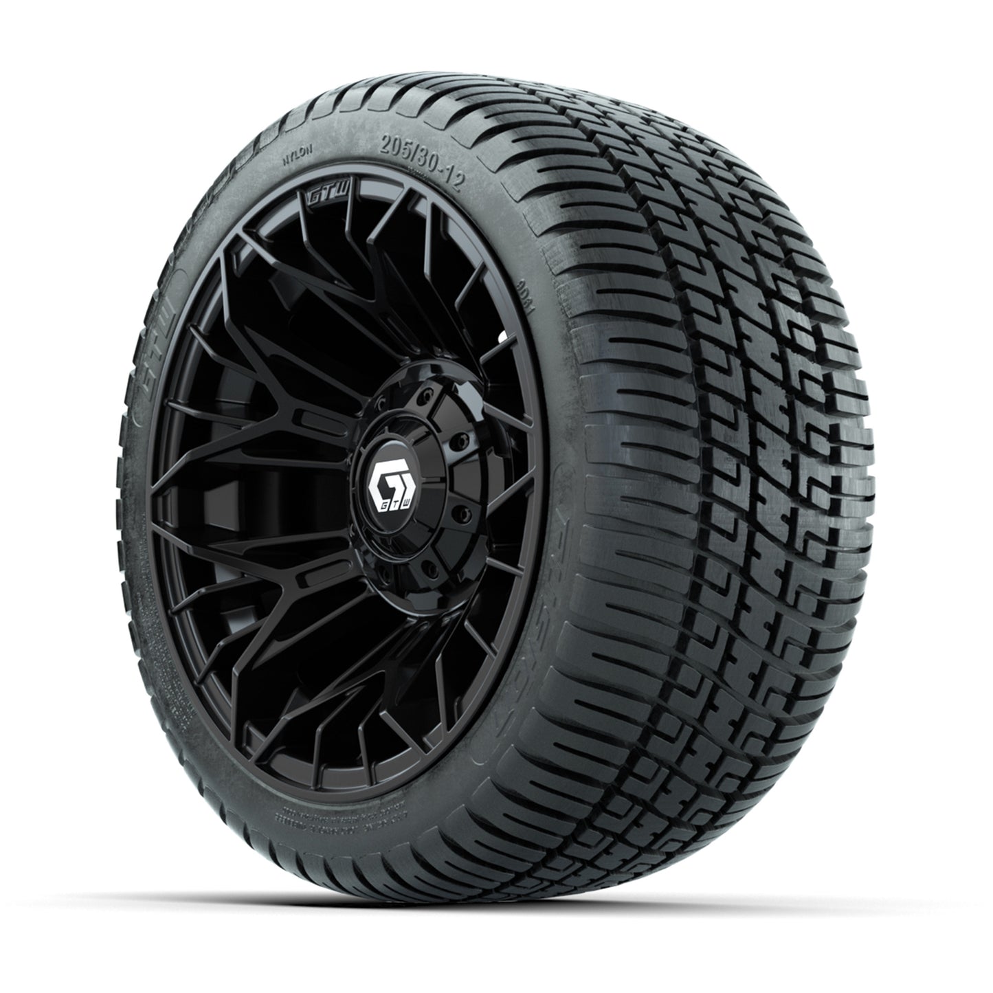 GTW® Stellar Black 12 in Wheels with 205/30-12 Fusion Street Tires - Full Set