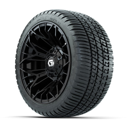 GTW® Stellar Black 12 in Wheels with 205/30-12 Fusion Street Tires - Full Set