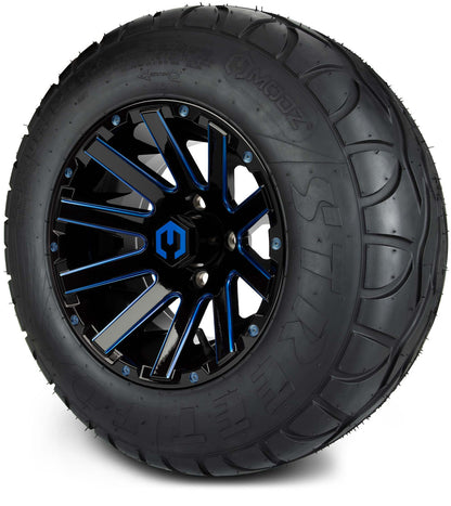 MODZ® 12" Mauler Glossy Black and Blue with Ball Mill Wheels & Street Tires Combo