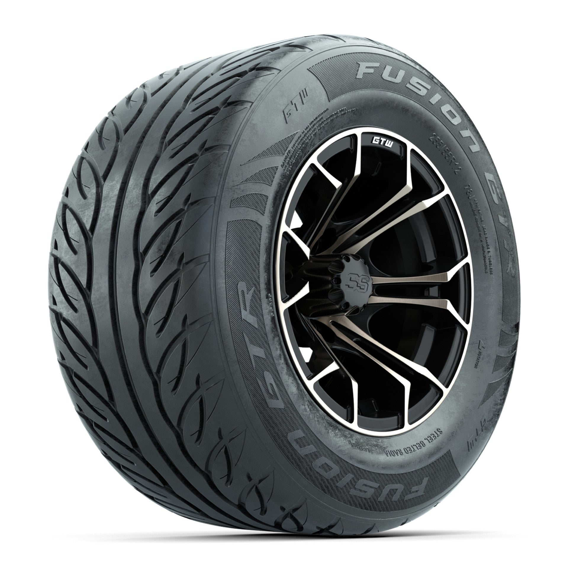 GTW® Spyder Matte Black/Bronze 12 in Wheels with 255/55-R12 Fusion GTR Steel Belt Radial Street Tires – Full Set