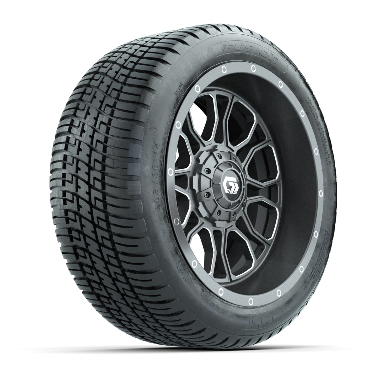 GTW® Volt Gunmetal 14 in Wheels with 205/30-R14 Fusion Street Tires – Full Set