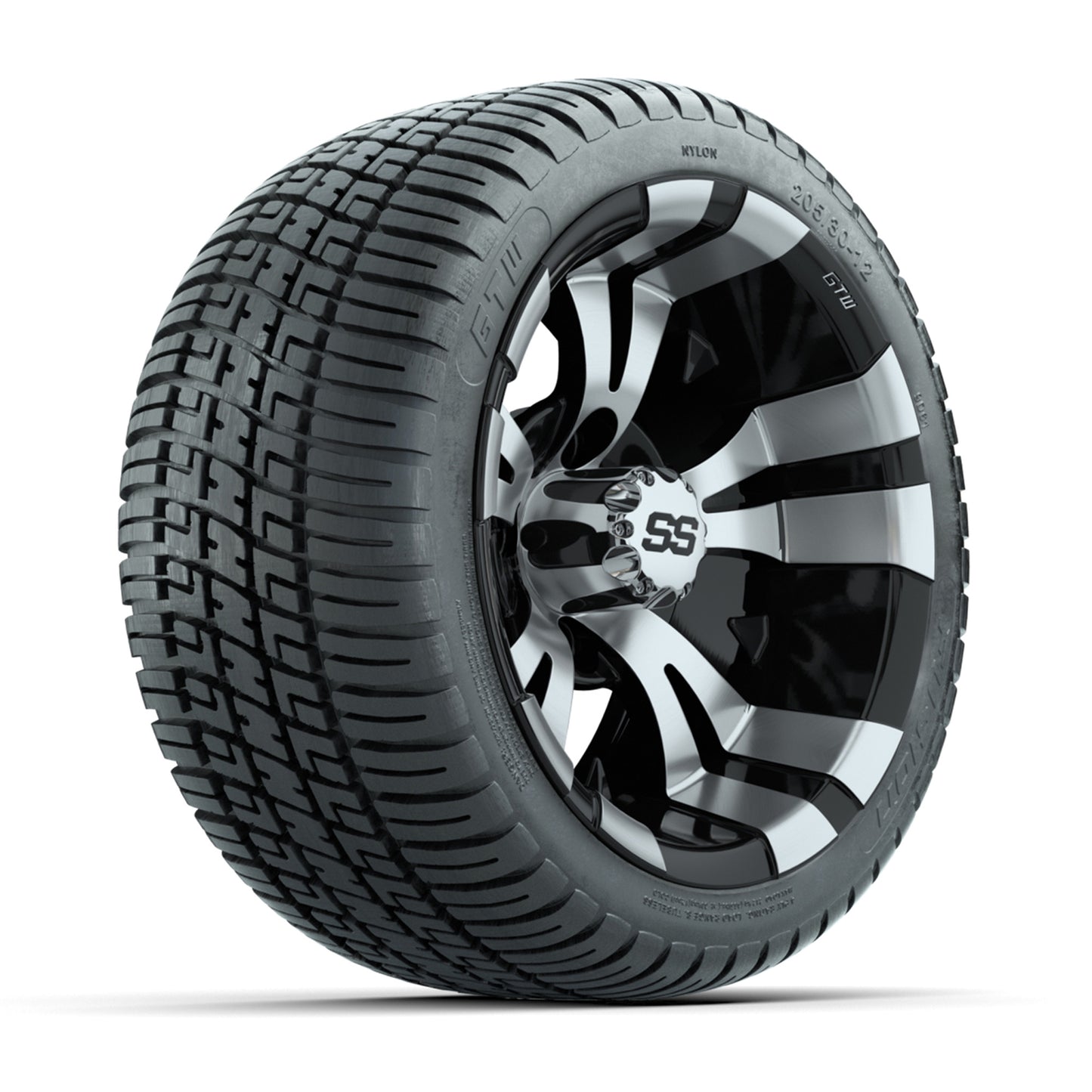 GTW Vampire Black and Machined 12 in Wheels with 18in Fusion Street Tires – Set of 4