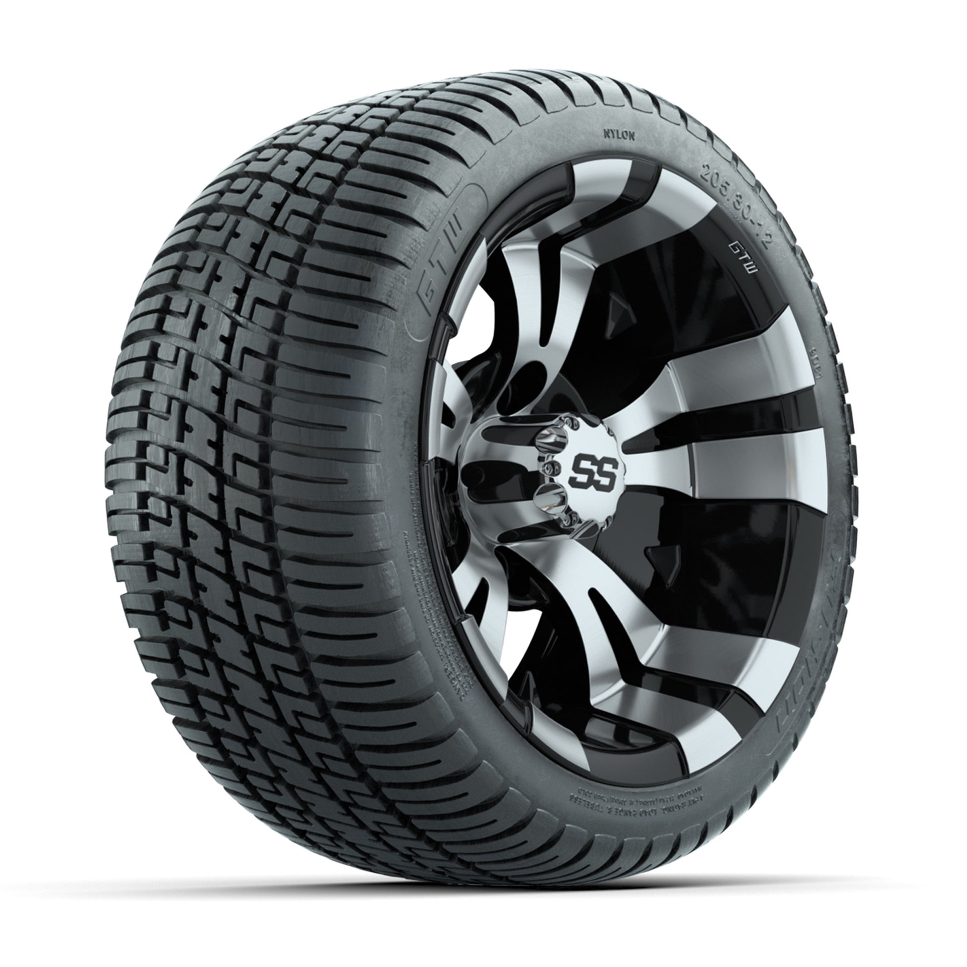 GTW Vampire Black and Machined 12 in Wheels with 18in Fusion Street Tires – Set of 4