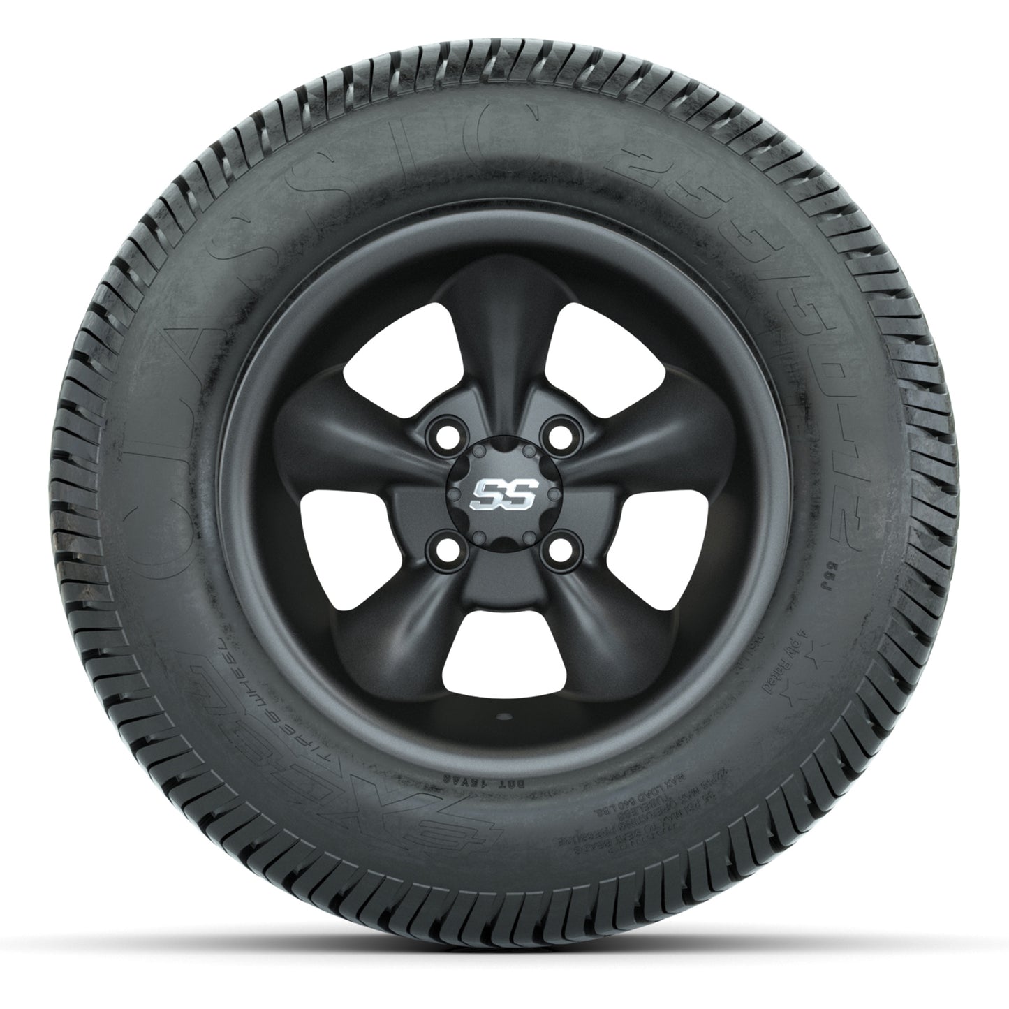 GTW® Godfather Matte Gray 12 in Wheels with 255/50-12 Excel Classic Street Tires – Full Set