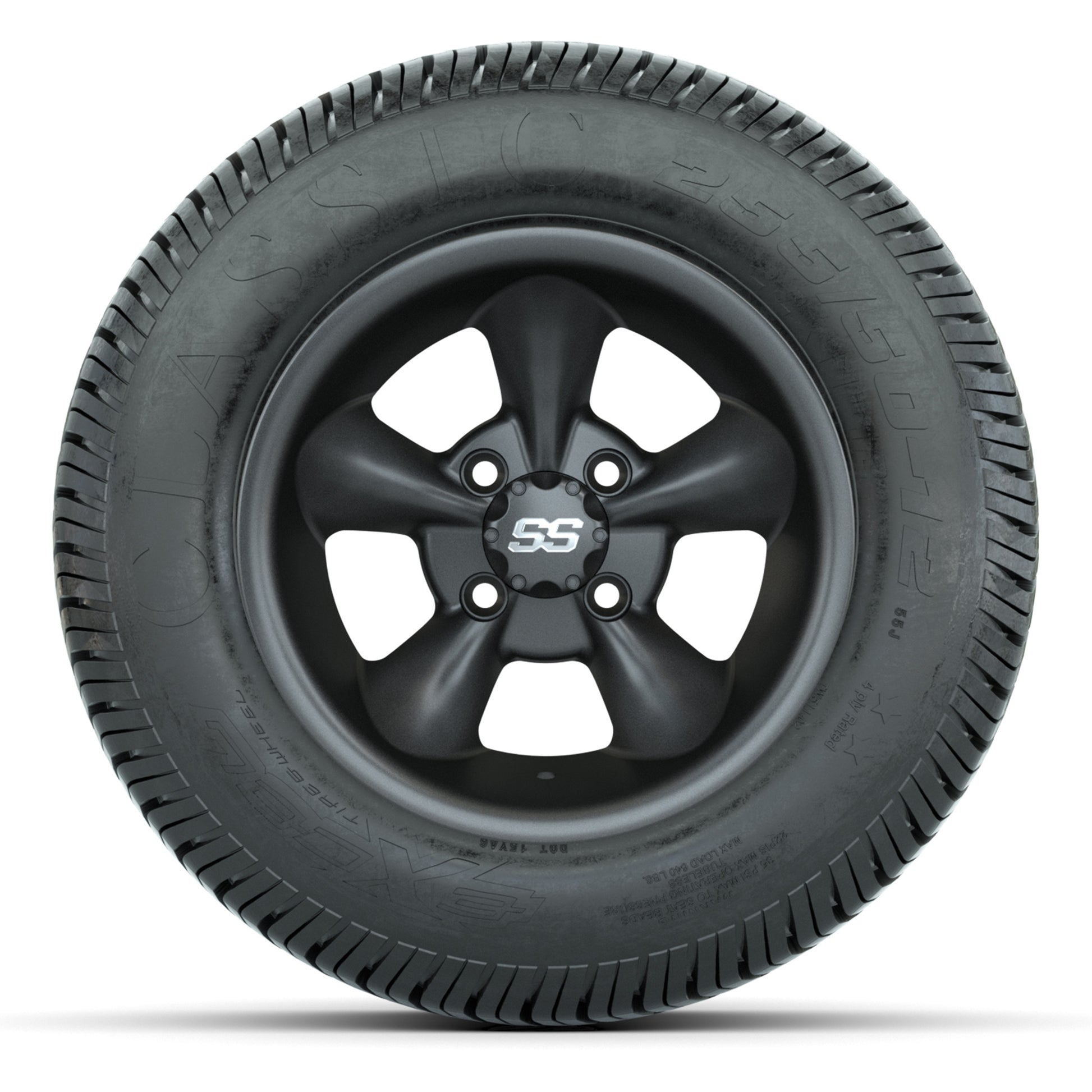 GTW® Godfather Matte Gray 12 in Wheels with 255/50-12 Excel Classic Street Tires – Full Set