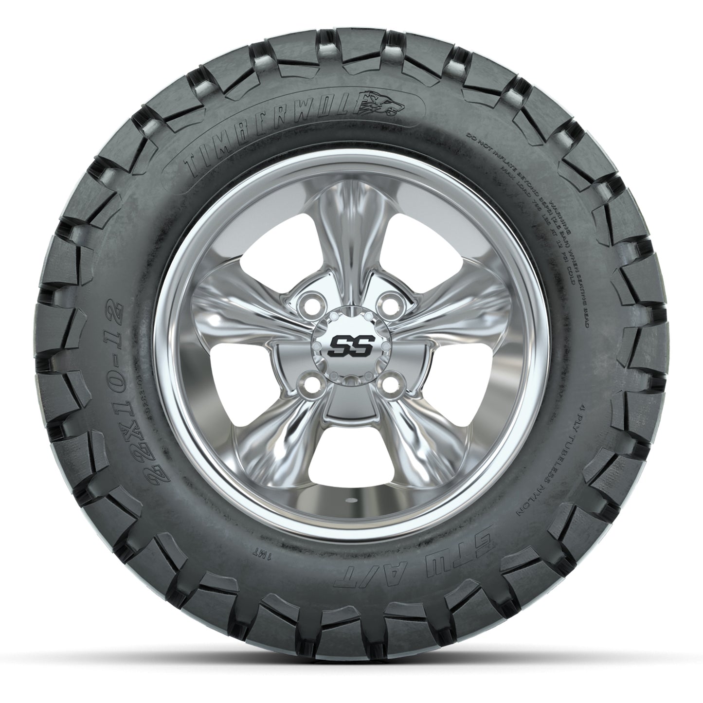 GTW® Godfather Chrome 12 in Wheels with 22X10-12 Timberwolf All-Terrain Tires – Full Set