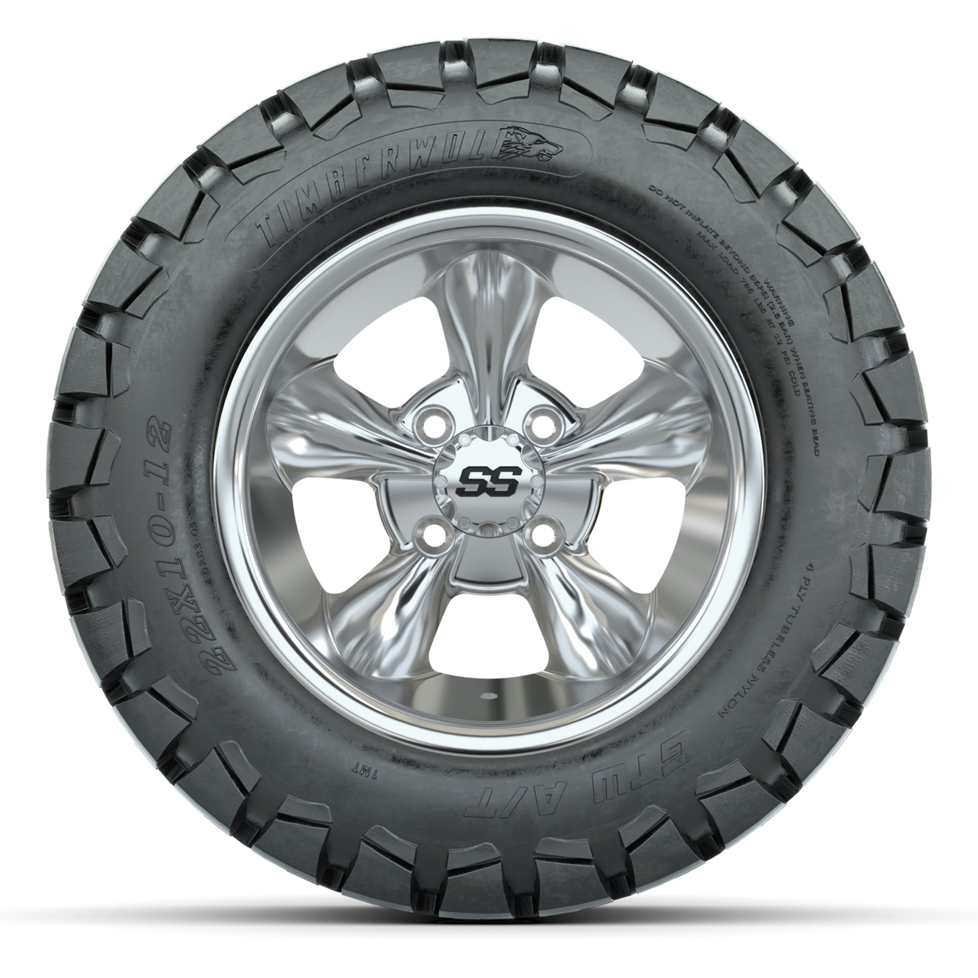 GTW® Godfather Chrome 12 in Wheels with 22X10-12 Timberwolf All-Terrain Tires – Full Set