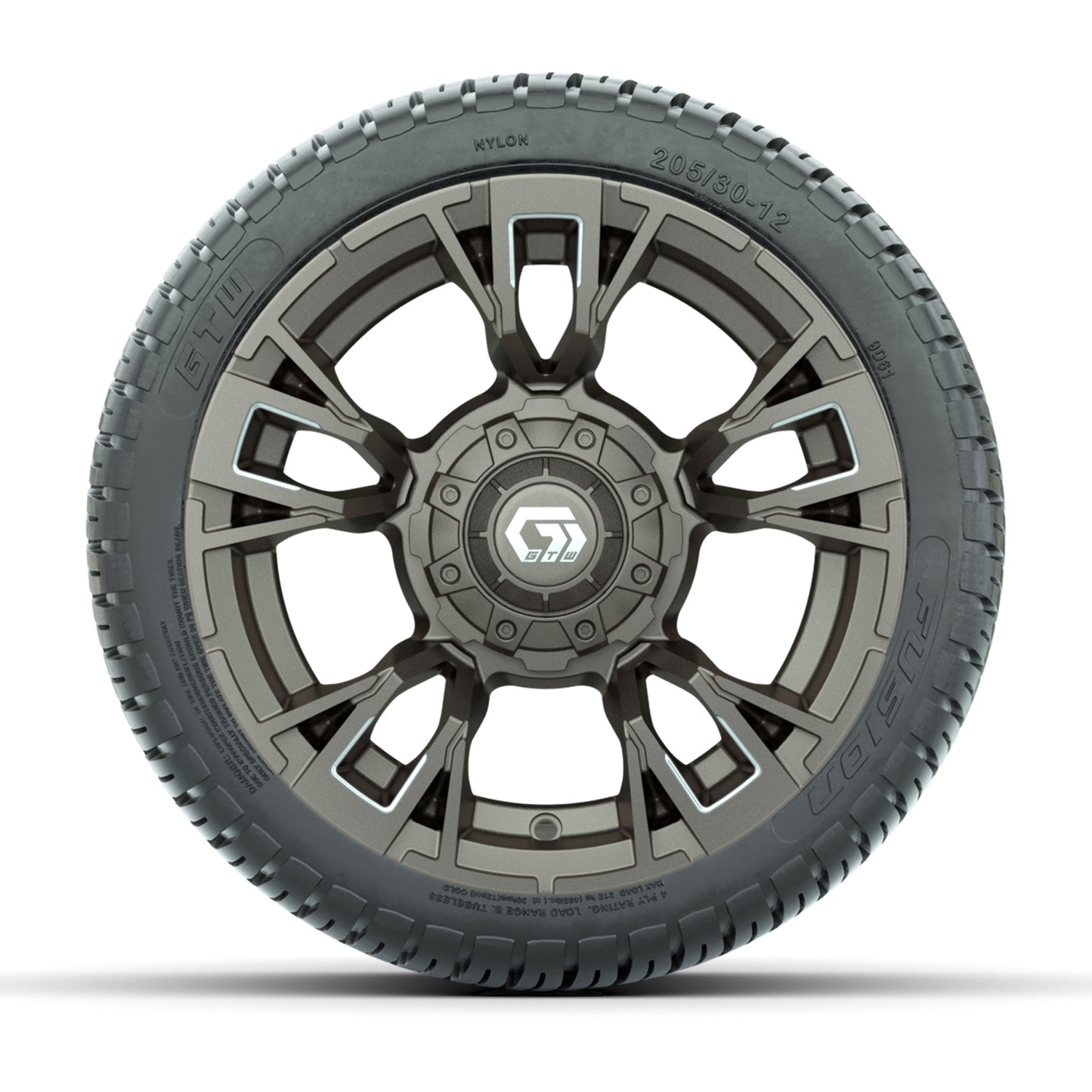 GTW® Vandal Bronze/Machined 12 in Wheels with 205/30-12 Fusion Street Tires – Full Set