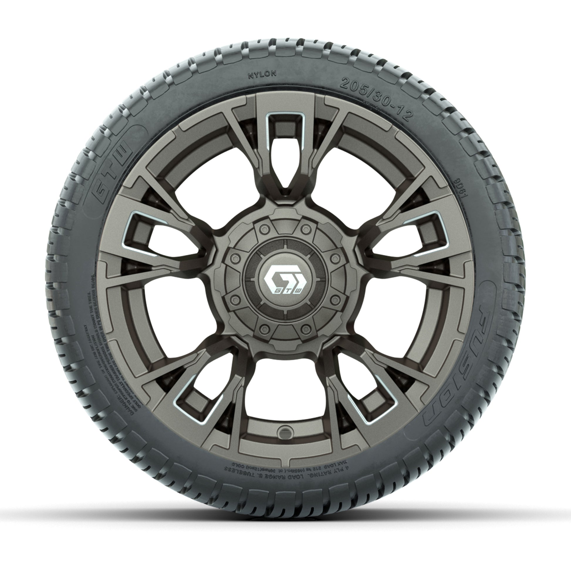 GTW® Vandal Bronze/Machined 12 in Wheels with 205/30-12 Fusion Street Tires – Full Set