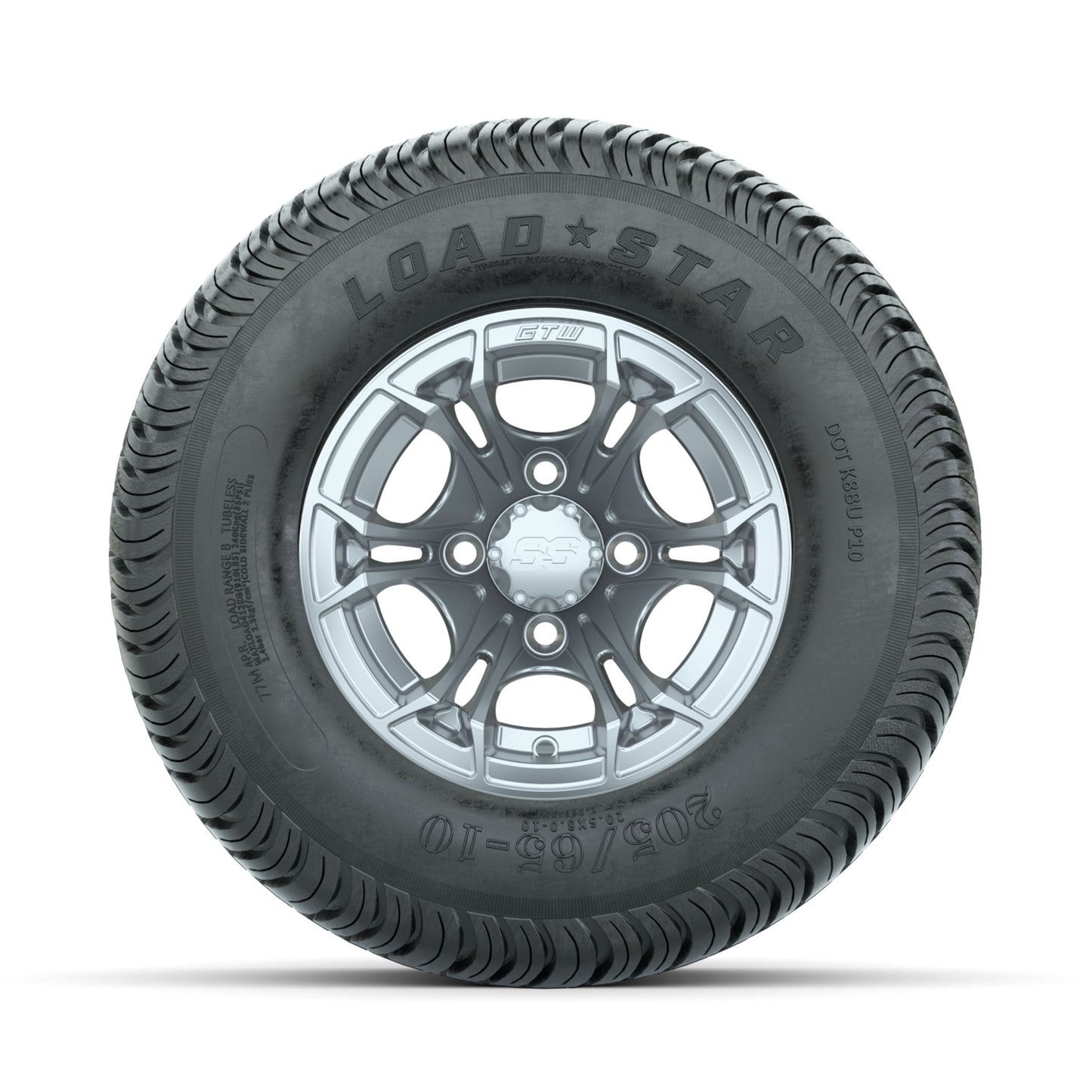 GTW Spyder Silver Brush 10 in Wheels with 205/65-10 Kenda Load Star Street Tires - Full Set