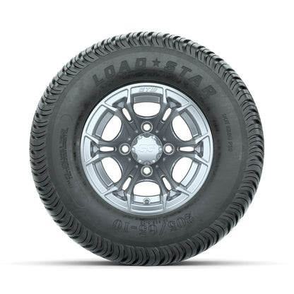 GTW Spyder Silver Brush 10 in Wheels with 205/65-10 Kenda Load Star Street Tires - Full Set