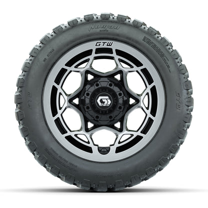 GTW® Nexus Black with Silver Face 12 in Wheels with 20X10-12 Nomad Steel Belt Radial All-Terrain Tires - Full Set