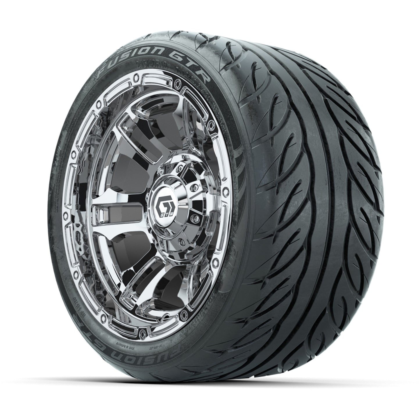 GTW® Shogun Chrome 12 in Wheels with 215/40-R12 Fusion GTR Steel Belt Radial Street Tires – Full Set