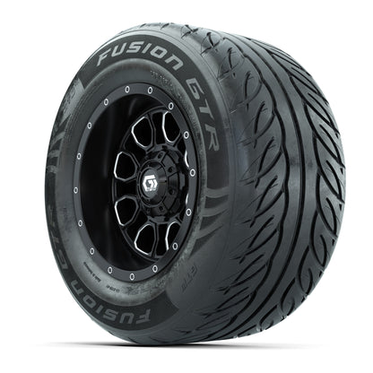 GTW® Volt Black/Machined 12 in Wheels with 255/55-R12 Fusion GTR Steel Belt Radial Street Tires – Full Set