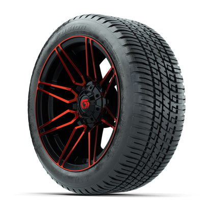 GTW® Stealth Gloss Black/Red 14 in Wheels with 205/30-14 Fusion Street Tires – Full Set