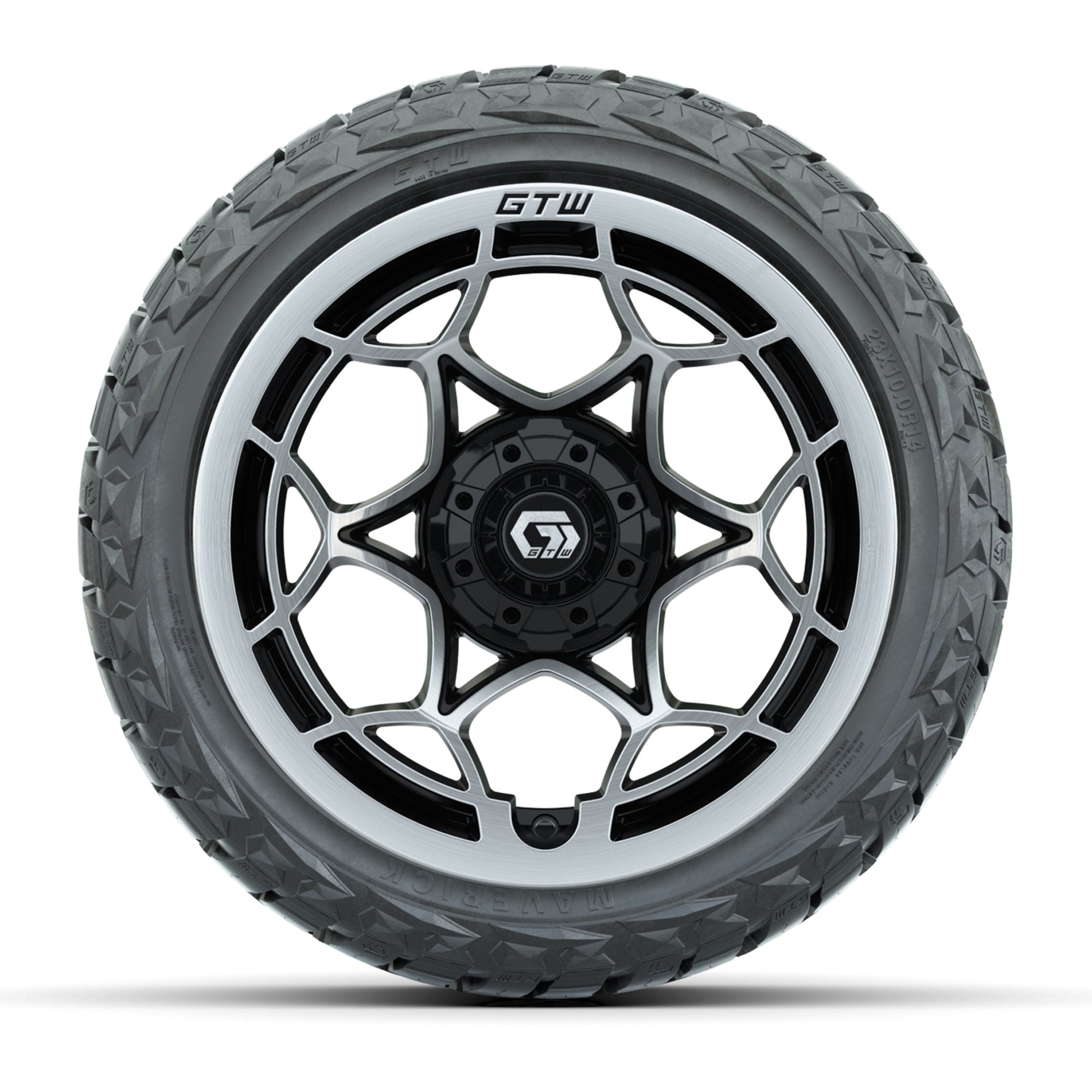 GTW Nexus Gloss Black 14 in Wheels with 23x10.00-R14 Maverick All-Terrain Tires – Full Set