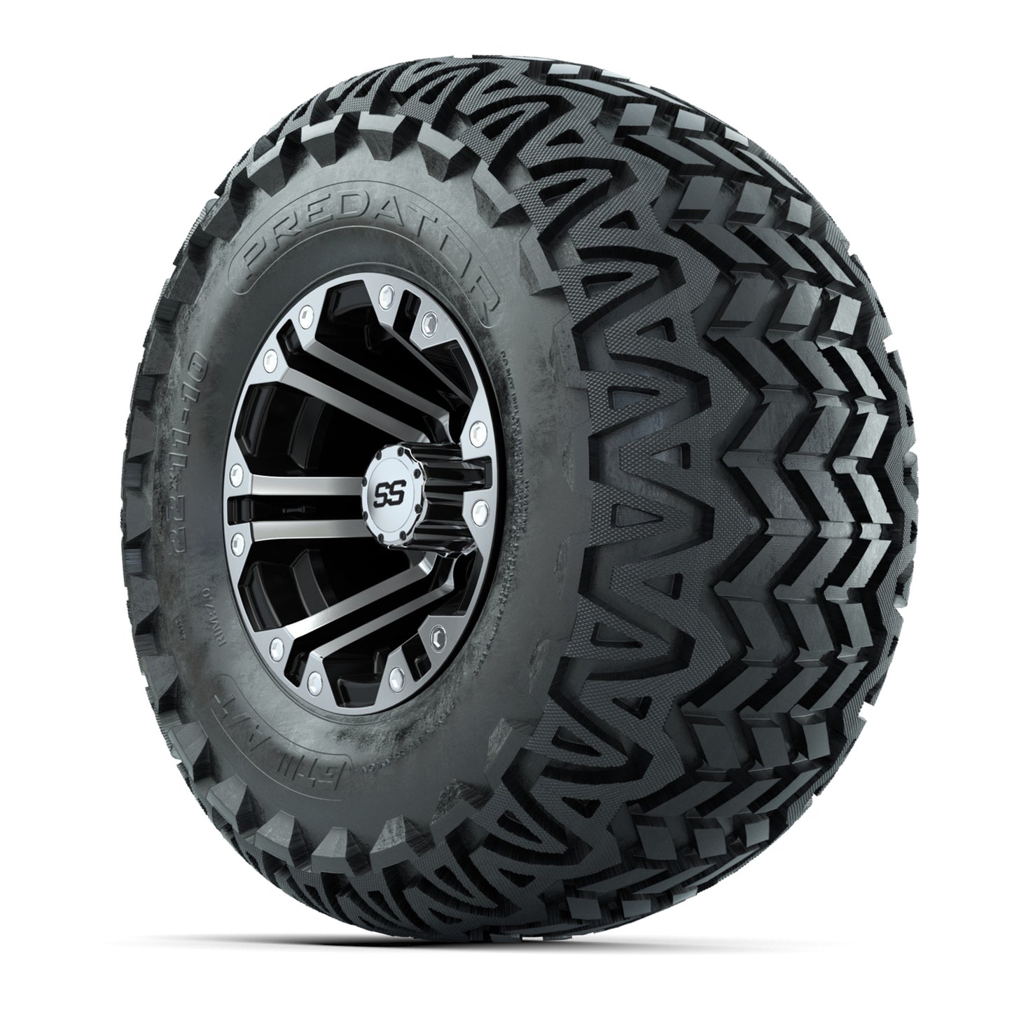 GTW Specter Black and Machined Wheels with 22in Predator A-T Tires - 10 Inch
