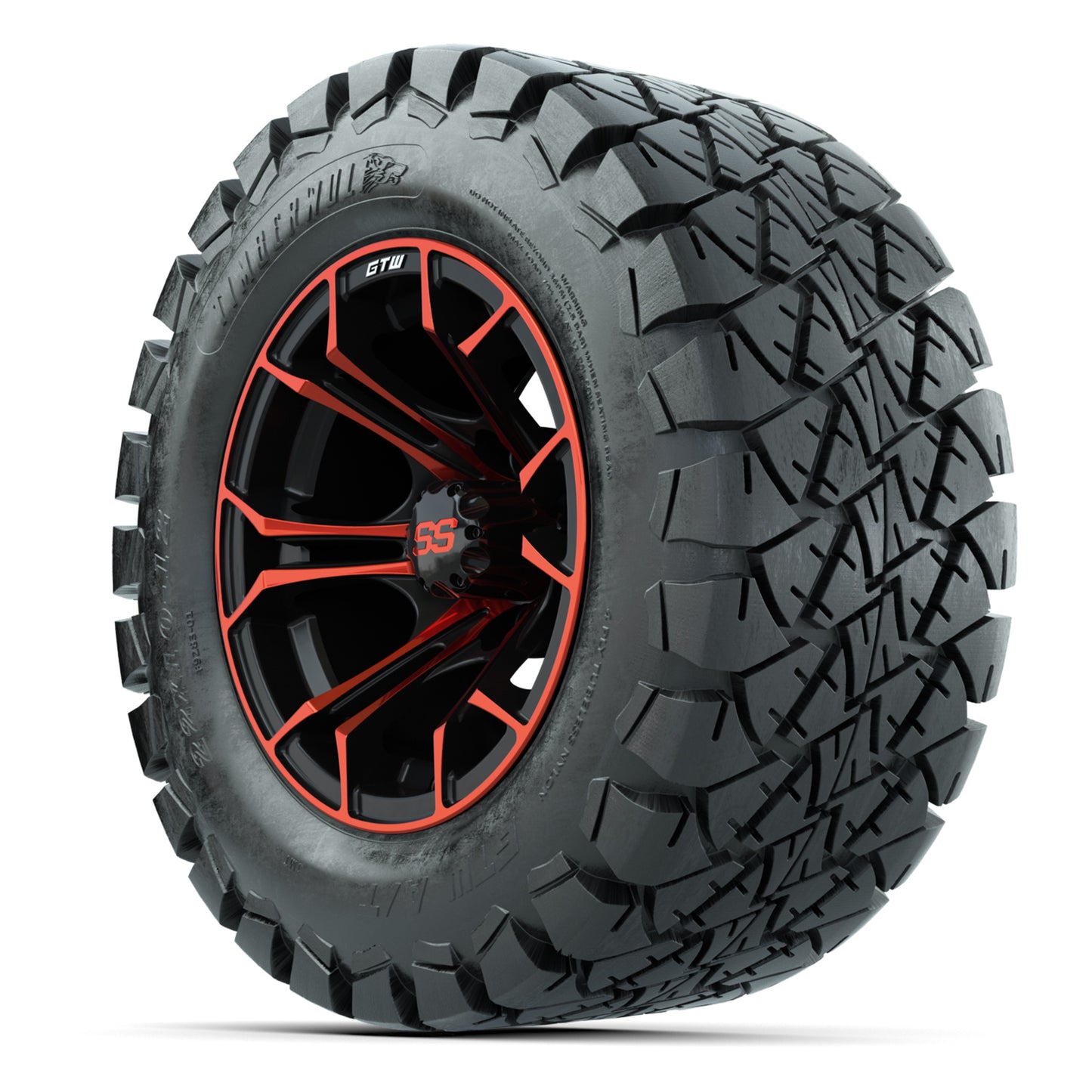 GTW® Spyder Black/Red 12 in Wheels with 22X10-12 Timberwolf All-Terrain Tires – Full Set