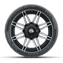 GTW® Stealth Gloss Black/Machined 14 in Wheels with 205/40-R14 Fusion GTR Steel Belted Street Tires – Full Set