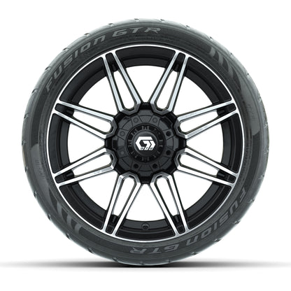 GTW® Stealth Gloss Black/Machined 14 in Wheels with 205/40-R14 Fusion GTR Steel Belted Street Tires – Full Set