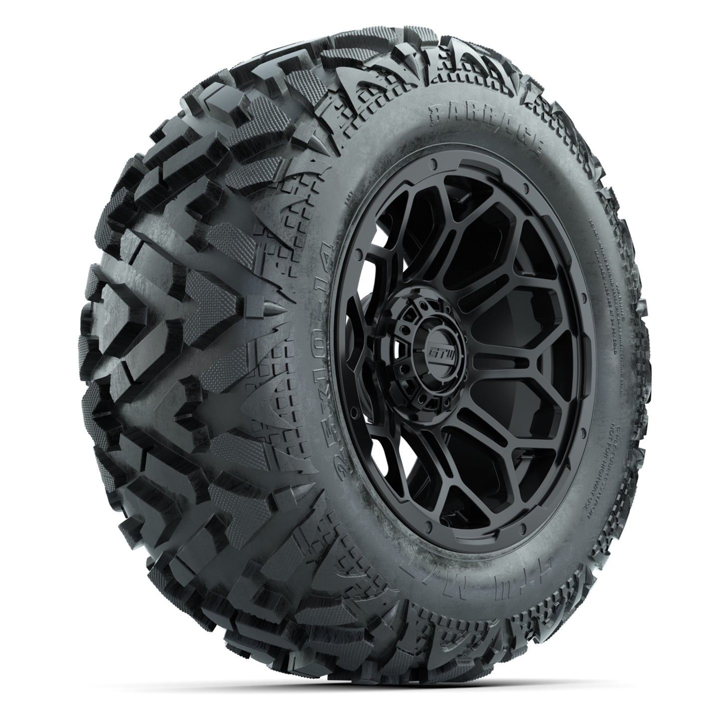 GTW Bravo Matte Black 14 in Wheels with 25x10-14 Barrage Mud Tires – Full Set