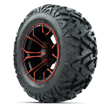 GTW Spyder Black/Red 14 in Wheels with 25x10-14 Barrage Mud Tires – Full Set