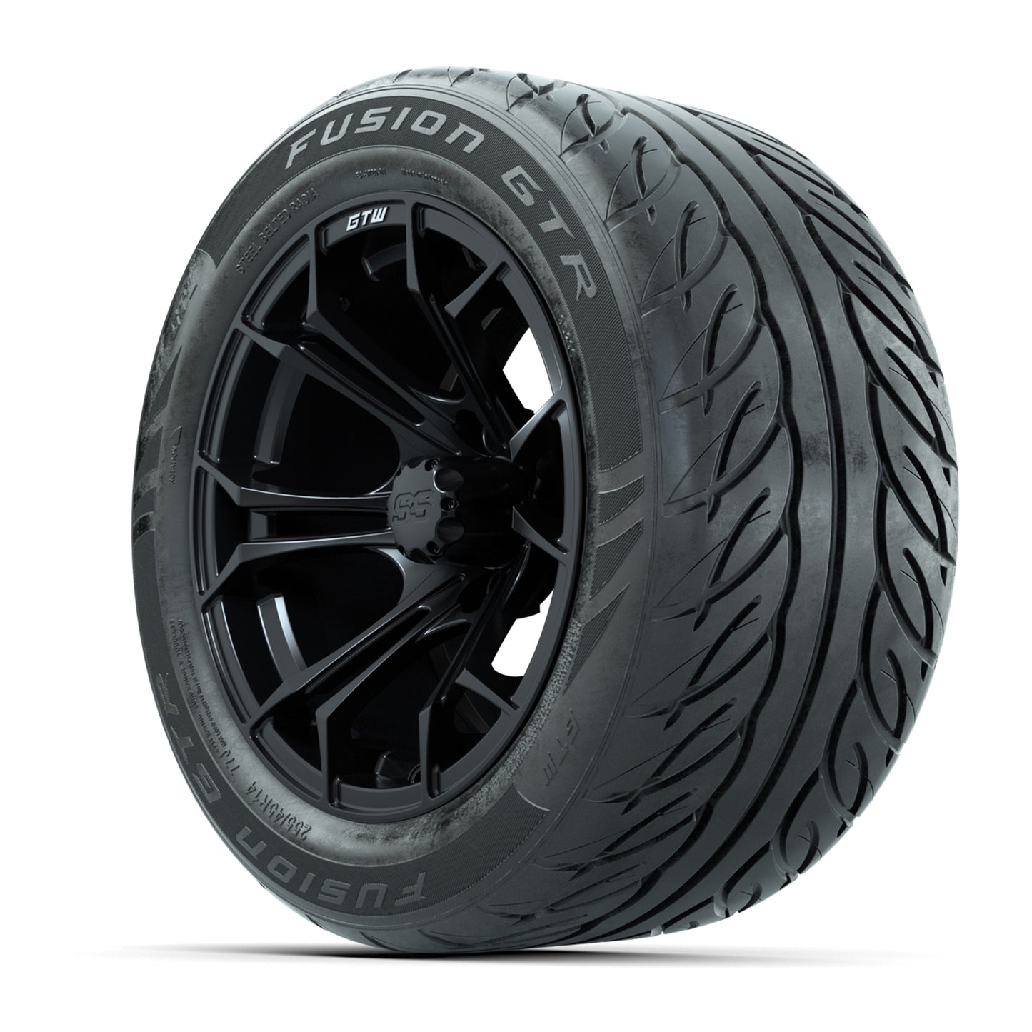 GTW Spyder Matte Black 14 in Wheels with 255/45-R14 Fusion GTR Street Tires – Full Set