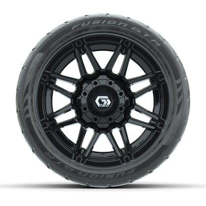 GTW® Stealth Black/Machined 12 in Wheels with 215/40-R12 Fusion GTR Steel Belt Radial Street Tires – Full Set