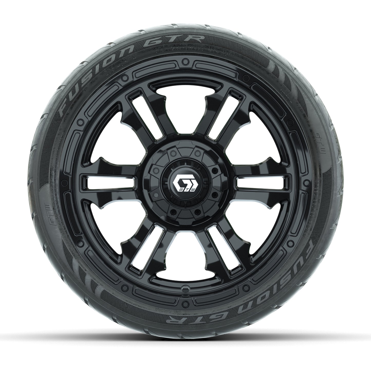 GTW® Shogun Gloss Black 14 in Wheels with 205/40-R14 Fusion GTR Steel Belted Street Tires – Full Set