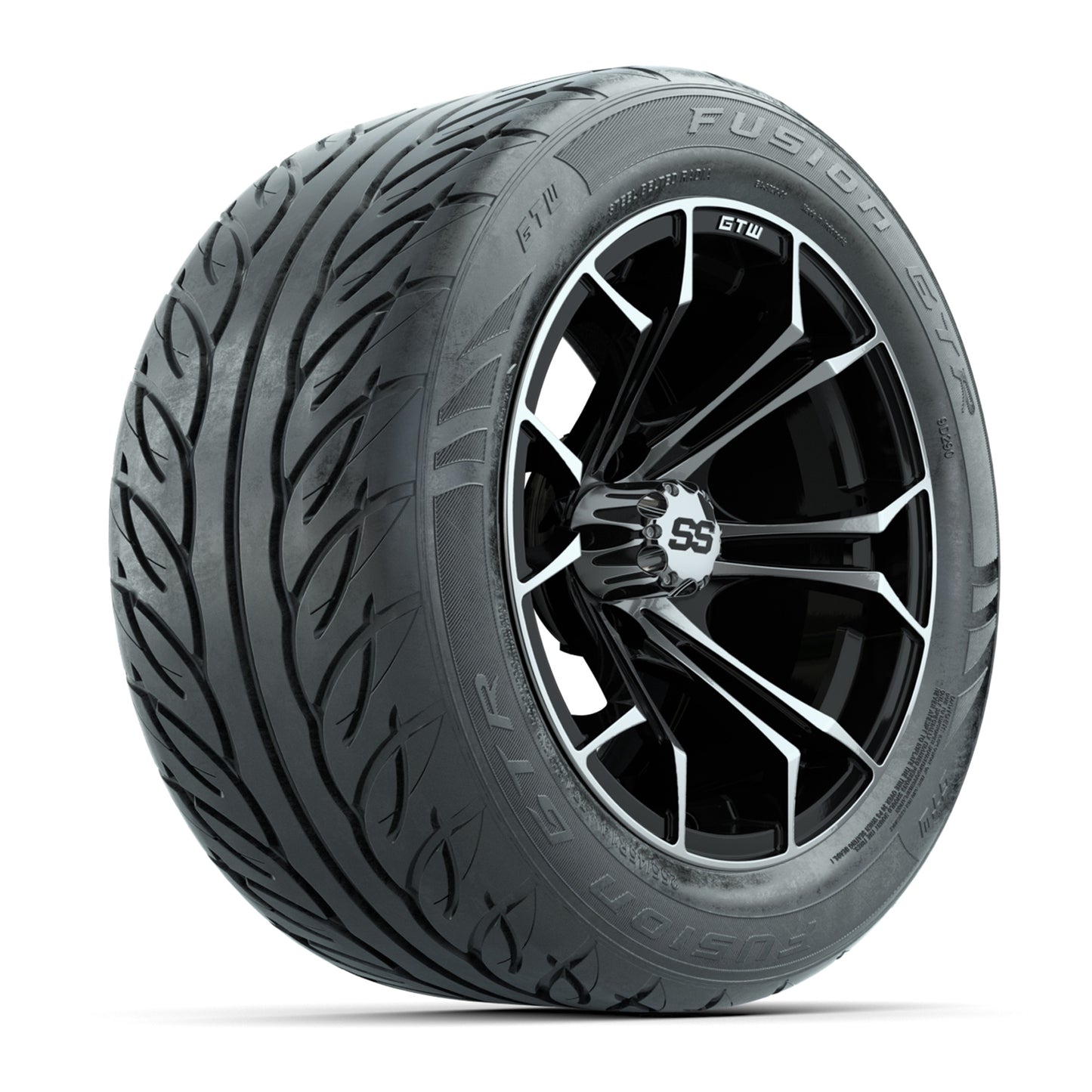 GTW Spyder Machined/Black 14 in Wheels with 255/45-R14 Fusion GTR Street Tires – Full Set