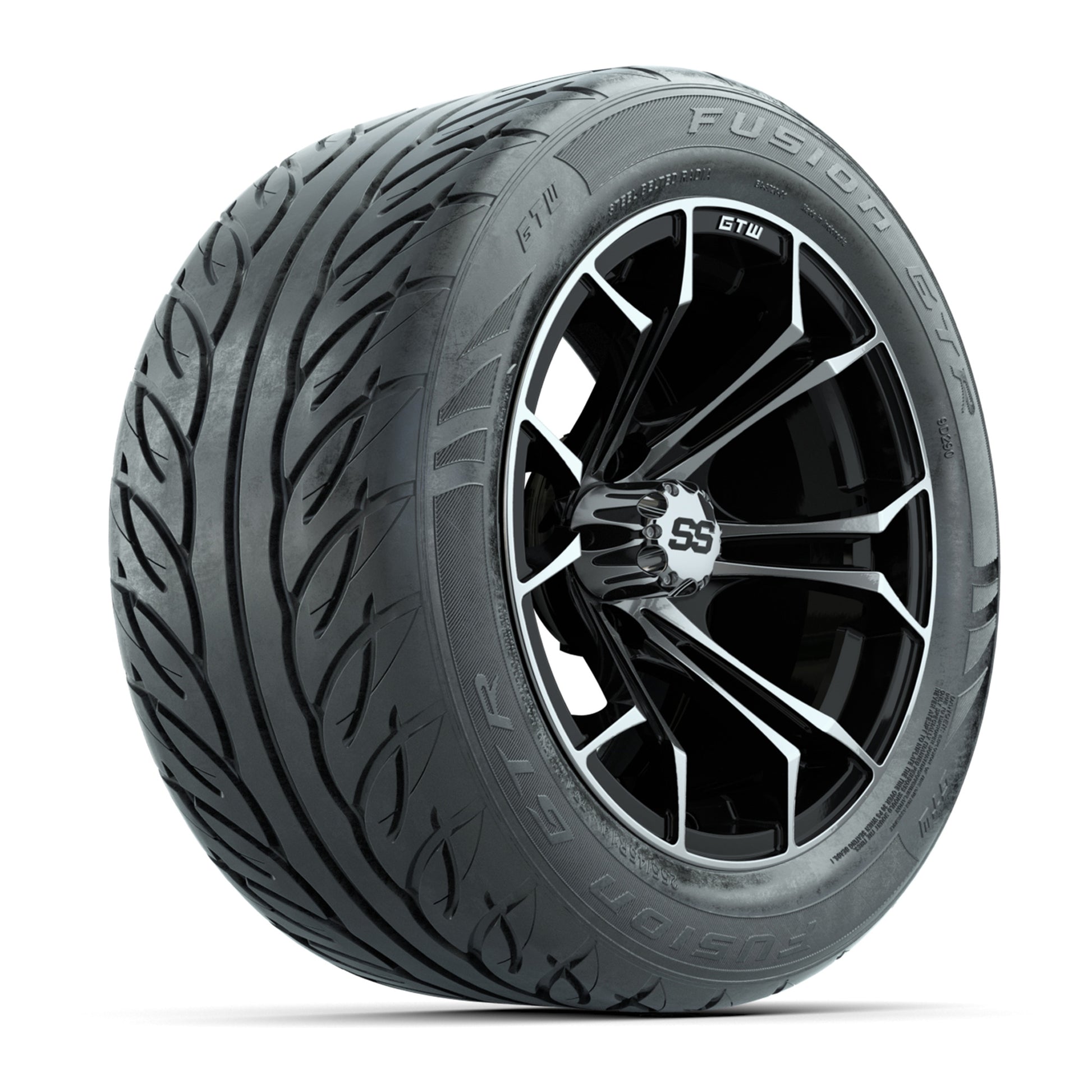GTW Spyder Machined/Black 14 in Wheels with 255/45-R14 Fusion GTR Street Tires – Full Set