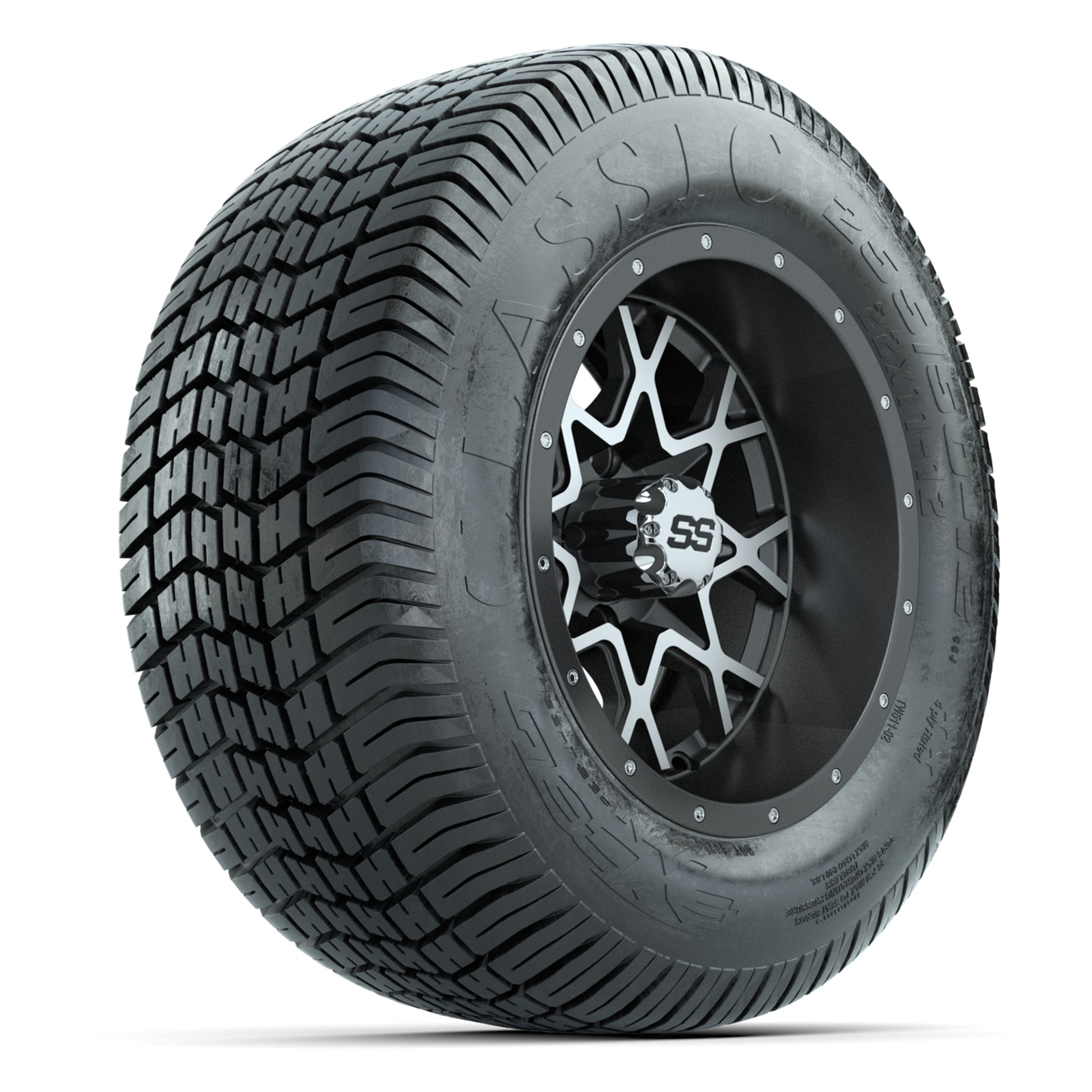 GTW® Vortex 2 Matte Gray/Machined 12 in Wheels with 255/50-12 Excel Classic Street Tires – Full Set