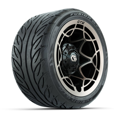 GTW® Nexus Black with Bronze Face 12 in Wheels with 215/40-R12 Fusion GTR Steel Belt Radial Street Tires – Full Set