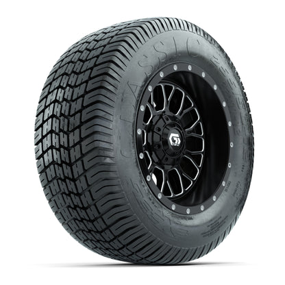 GTW® Helix Black/Machined 12 in Wheels with 255/50-12 Excel Classic Street Tires – Full Set