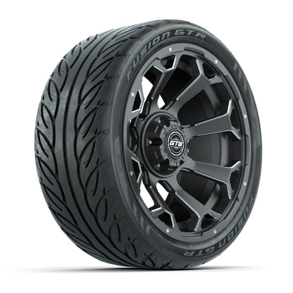 GTW® Raven Matte Gray/Ball Milled 14 in Wheels with 205/40-R14 Fusion GTR Steel Belt Radial Street Tires – Full Set