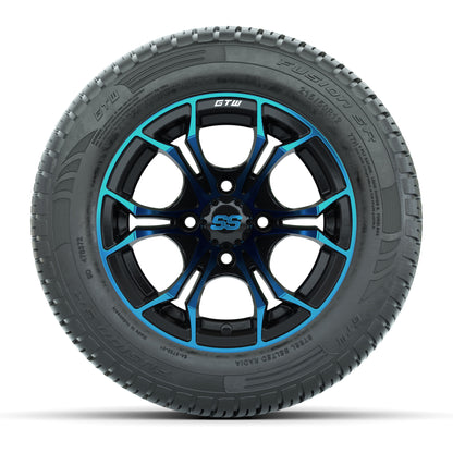 GTW Spyder Blue/Black 12 in Wheels with 215/50-R12 Fusion S/R Street Tires – Full Set