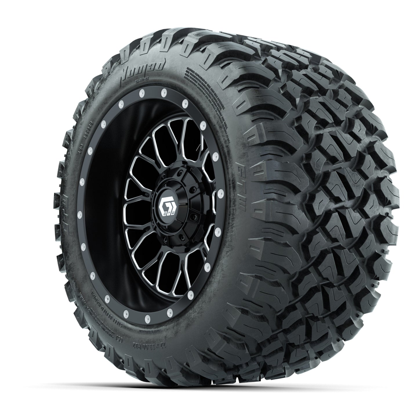 Set of (4) 12 in GTW® Helix Machined & Black Wheels with 22x11-R12 Nomad All-Terrain Tires