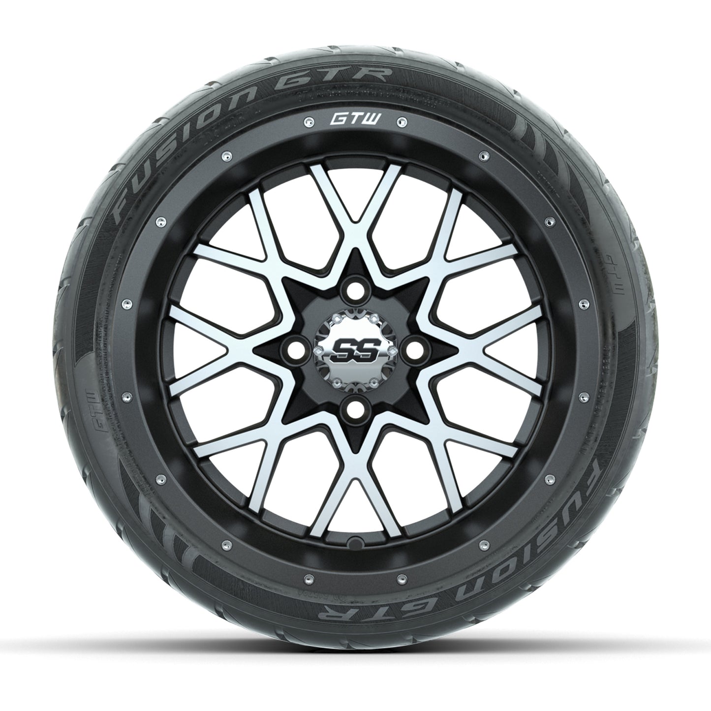 GTW® Vortex 2 Matte Gray/Machined 14 in Wheels with 205/40-R14 Fusion GTR Steel Belt Radial Street Tires – Full Set
