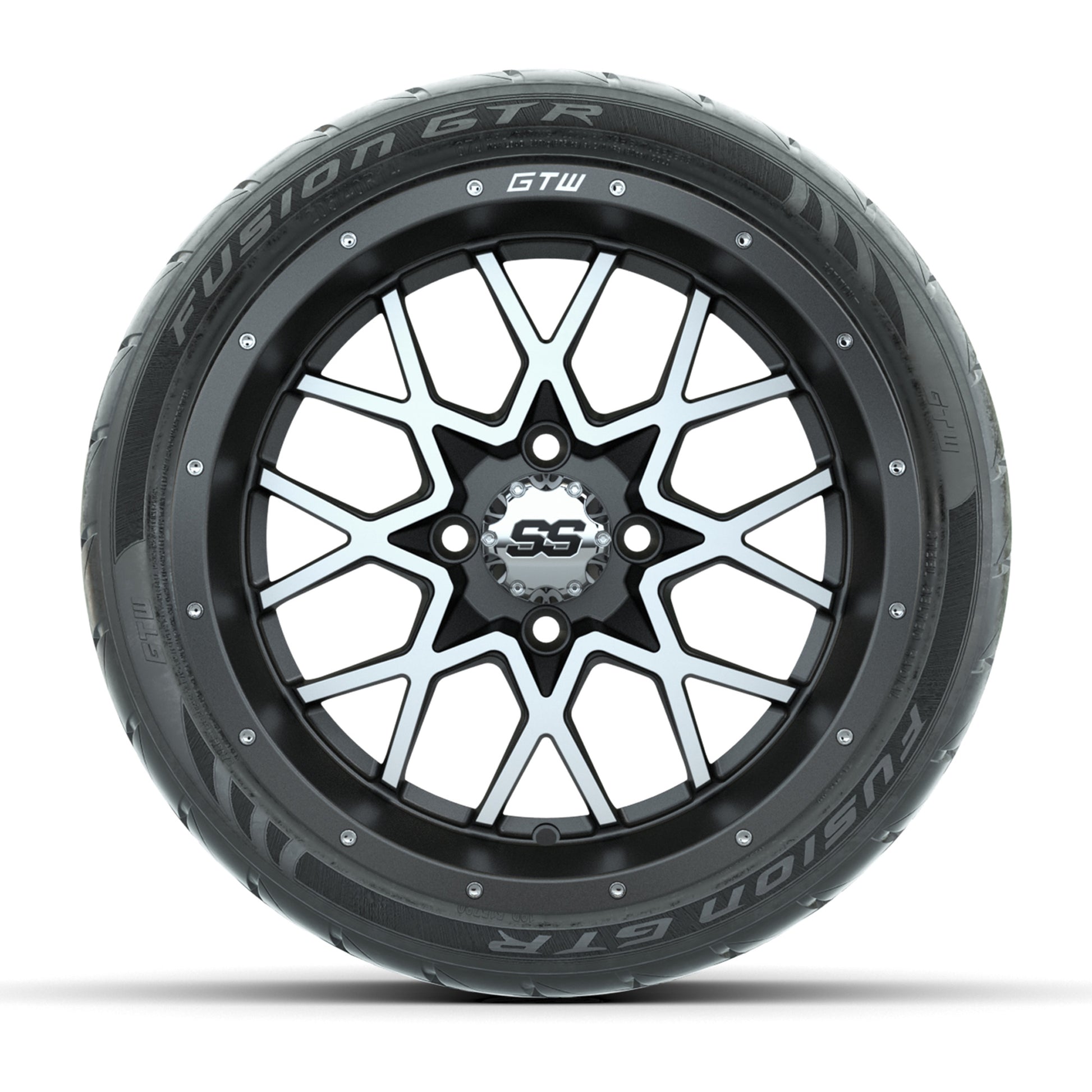 GTW® Vortex 2 Matte Gray/Machined 14 in Wheels with 205/40-R14 Fusion GTR Steel Belt Radial Street Tires – Full Set